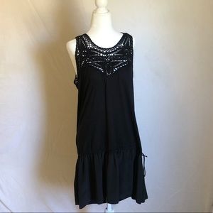 BCBGMaxAzria Black Crochet Silk Ruffle Dress EUC